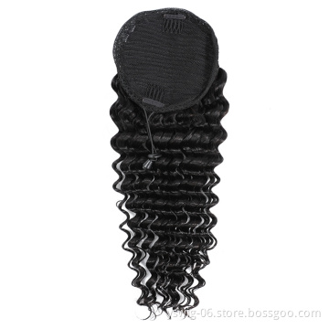 Wholesale Deep Wave Ponytail Hair 100% Remy Drawstring Ponytail Human Hair for Black Women